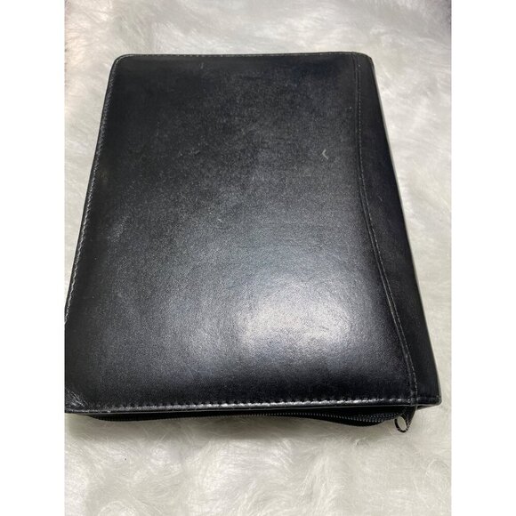 Black Leather Zippered Binder Planner With Card Slots & Ring Binder For Office O - Picture 6 of 9